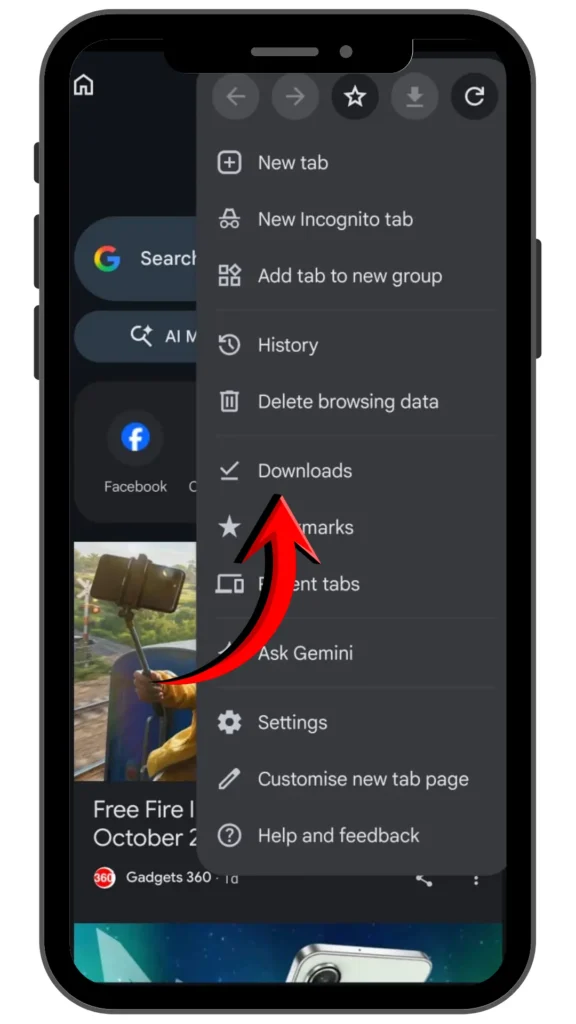 Step 2 - Browser downloads menu